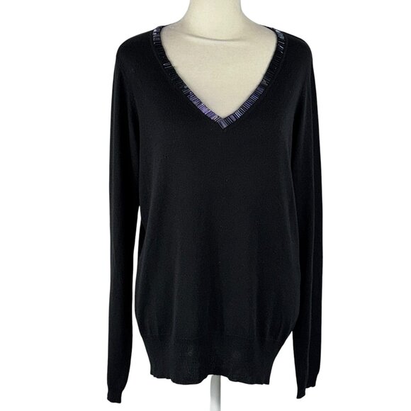 Pamela Dennis Private Client Group Silk & Cashmere V-neck Black Sweater Size M - Picture 1 of 9
